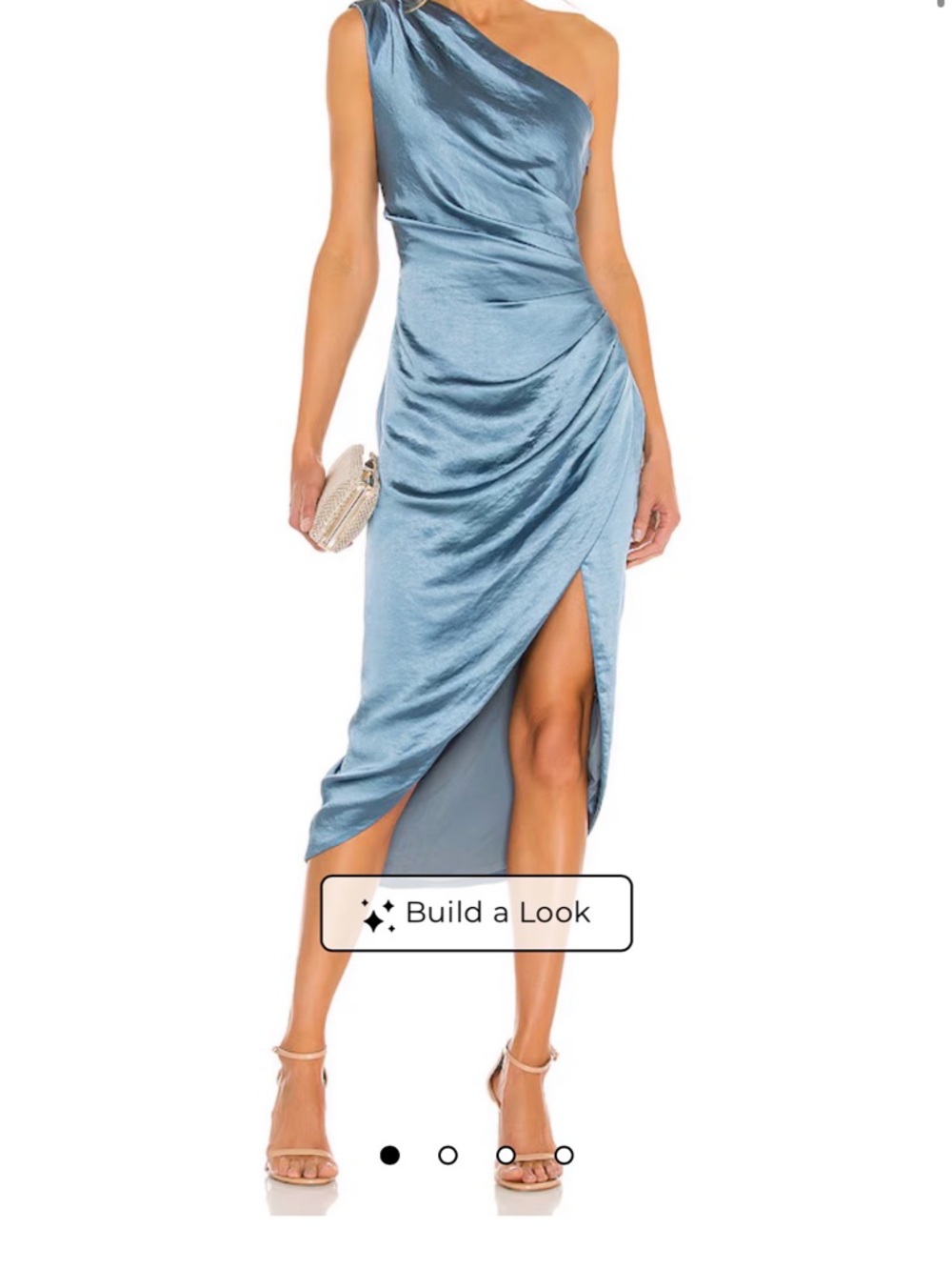 Elliatt One-Shoulder Satin Dress in Steel Blue